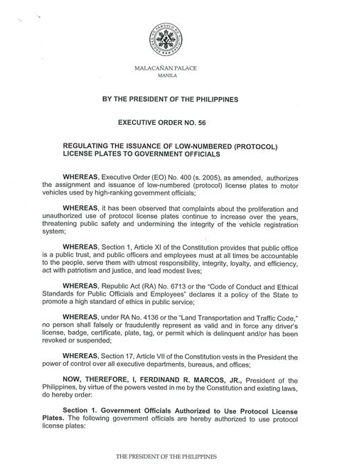 Executive Order No. 56 .